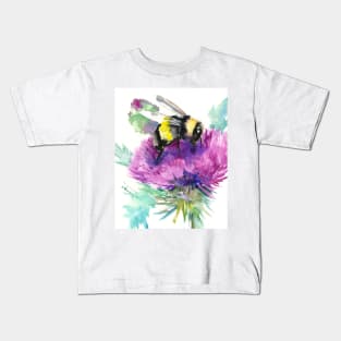 Bumblebee and Thistle Flower, herbal art, bee, honey herbs vegan art Kids T-Shirt